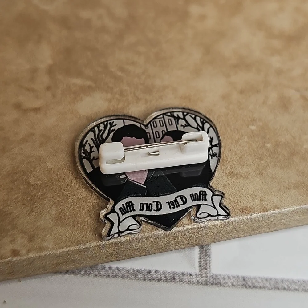 Heart-Shaped Pin with Wensday Theme Illustration - Picture 2 of 2